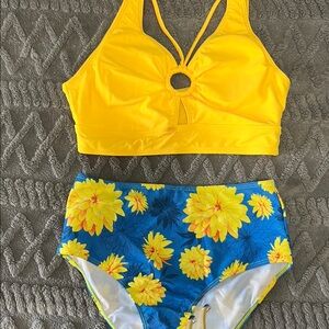 Vibrant Yellow and Blue Floral Bikini Set